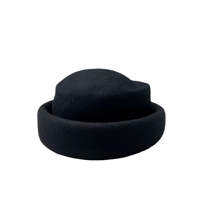 French retro wool beret woolen Hepburn style felt hat concave top painter hat