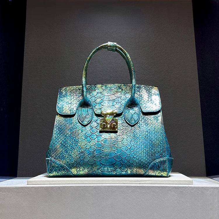 Elegant Leather Snake Print Crossbody Handbag with Spacious Design | ULZZANG BELLA
