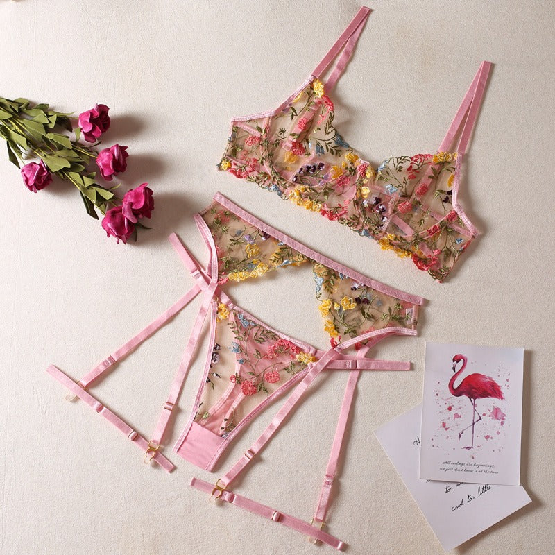 Sexy Dreams Three-Piece Floral Lingerie Set for Women | ULZZANG BELLA