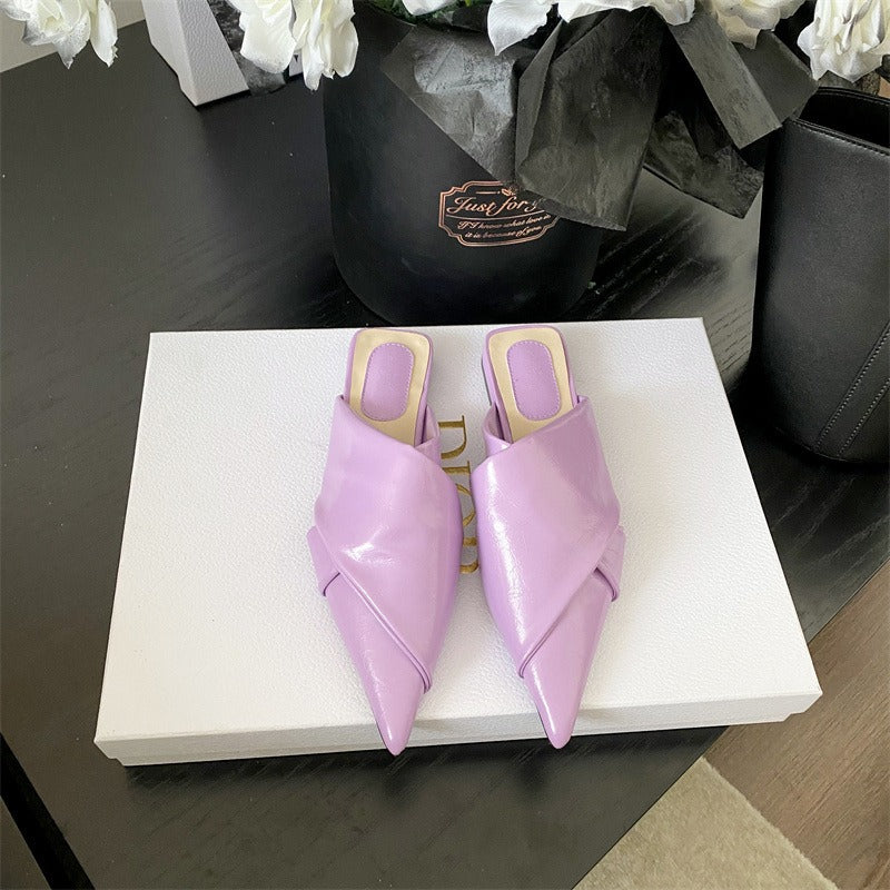 ULZZANG BELLA Elegant Cross-Pointed Flat Slippers for Luxe Style