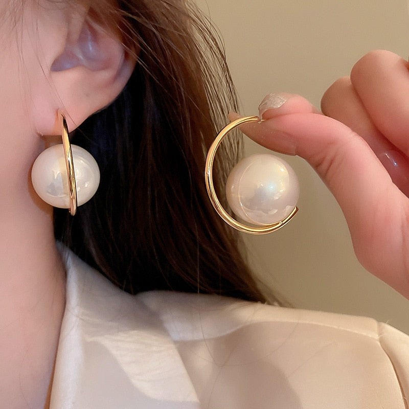 Korean Design Large Round Pearl Earrings for Women | ULZZANG BELLA