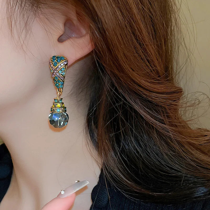 Radiant Rhinestone Geometric Water Drop Tassel Earrings | ULZZANG BELLA