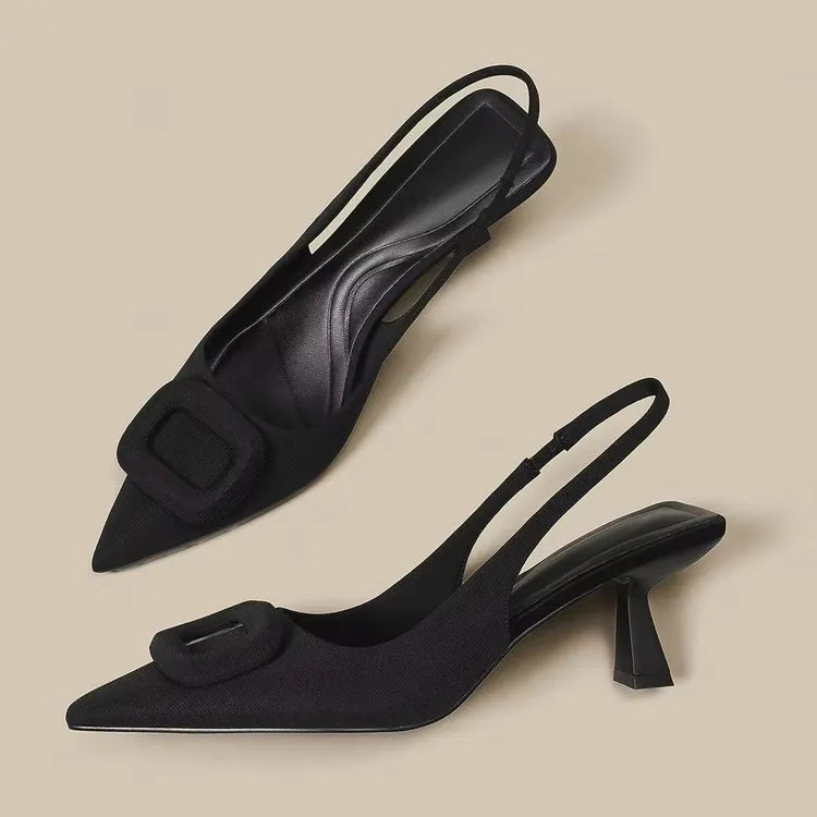 Slingback Pointed Toe Pumps in Patent Leather | ULZZANG BELLA