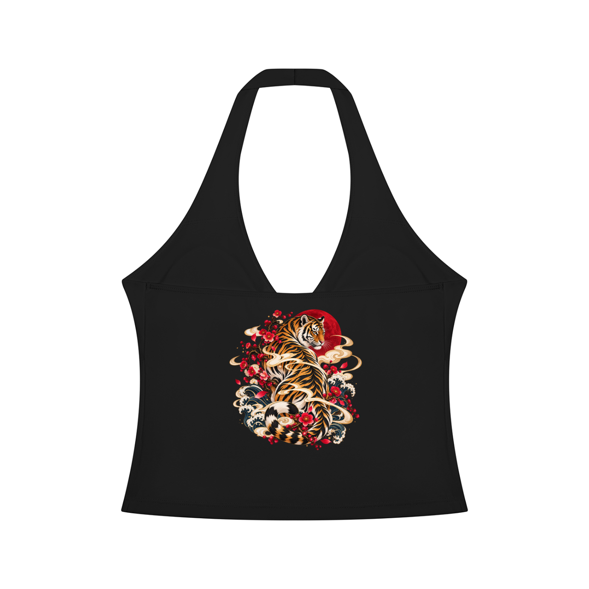 ULZZANG BELLA Korean Tiger Halter Crop Top for Effortless Elegance