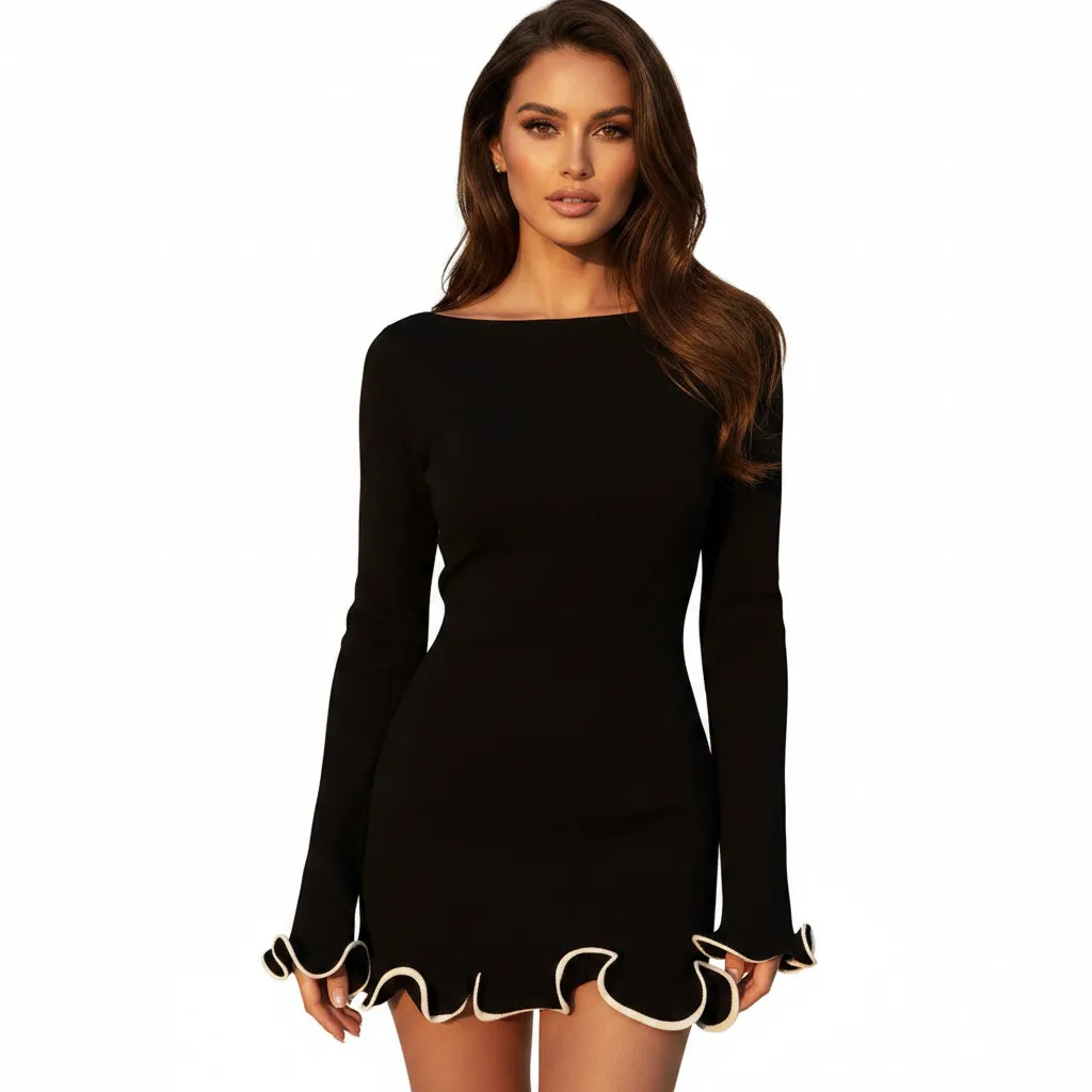 ULZZANG BELLA Ruffled Elegance Dress - Timeless Luxury Fashion