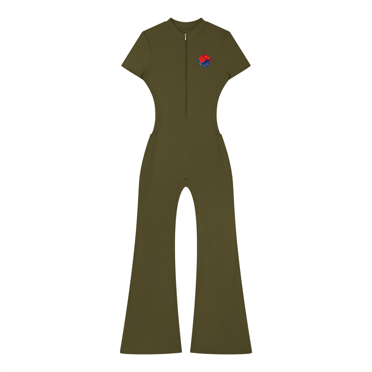 Korean Dragon Quarter-Zip Flared Jumpsuit | ULZZANG BELLA