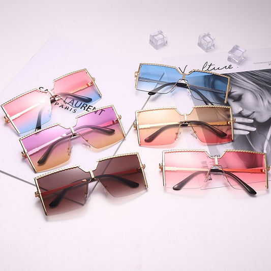 Retro Chic Rimless Square Sunglasses - Vintage Alloy Frame Eyewear for Women | ULZZANG BELLA