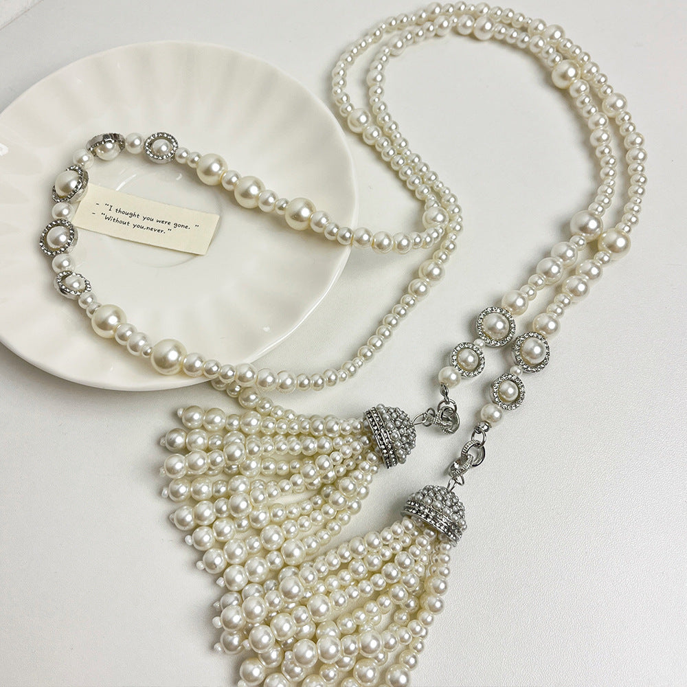 Pearl Elegance Tassel Necklace for the Modern Goddess | ULZZANG BELLA