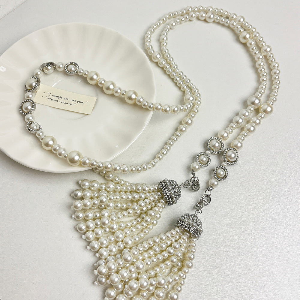 Pearl Elegance Tassel Necklace for the Modern Goddess | ULZZANG BELLA