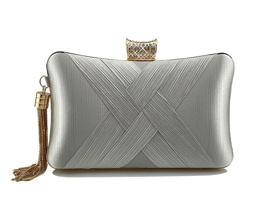 Elegant Diamond Buckle Tassel Woven Evening Handbag | ULZZANG BELLA