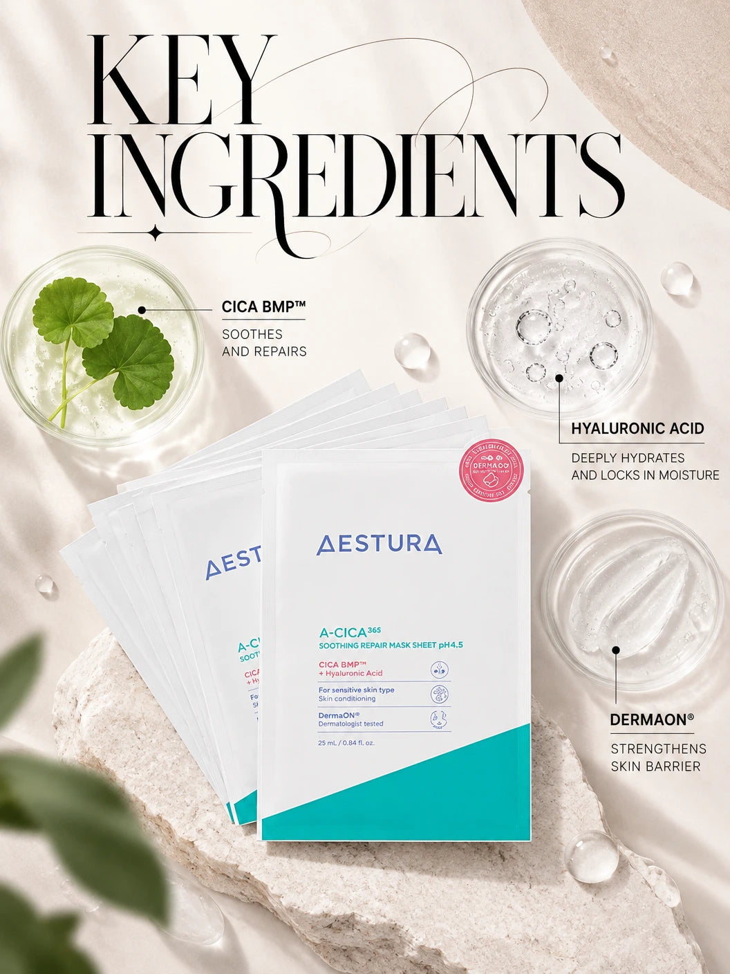 A-Cica 365 Soothing Repair Mask Sheet pH4.5 5ea | AESTURA | AESTURA A-Cica 365 Repair Mask Sheet, Couture Skincare
