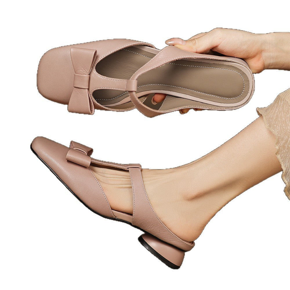 French T-Strap Bowknot Open-Toe Half Slippers | ULZZANG BELLA