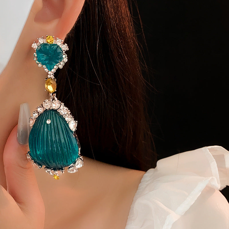 Diamond Shell Elegance Earrings - French Light Luxury Retro Style | ULZZANG BELLA