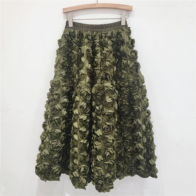 Elegant A-Line Three-Dimensional Flower Half Skirt | ULZZANG BELLA