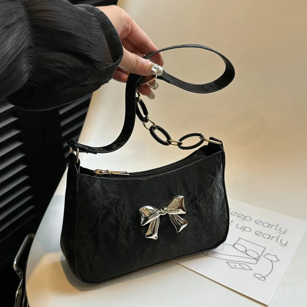 Elegantly Bowed PU Leather Crossbody Bag for the Modern Muse | ULZZANG BELLA