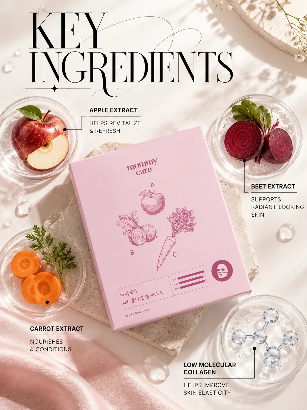 ABC Collagen Gel Mask 36g*4pcs | Mommycare | Mommycare ABC Collagen Gel Mask – Handcrafted Luxury Hydration