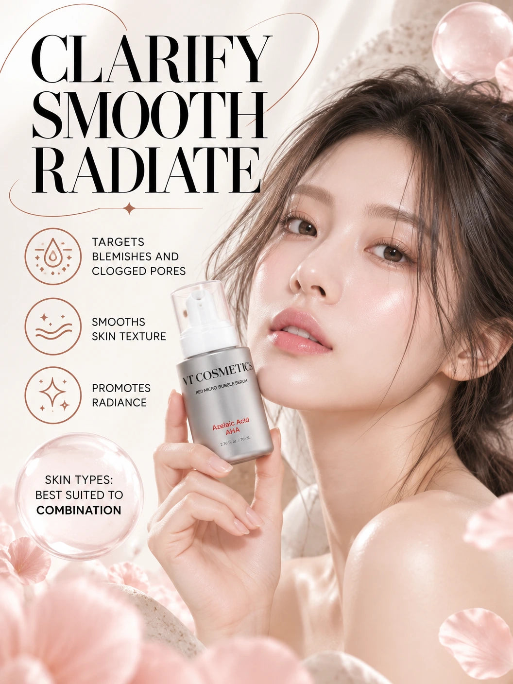 AZ AHA Red Micro Bubble Serum 70ml | VT Cosmetics | VT Cosmetics Luxury AZ AHA Micro Bubble Serum 70ml