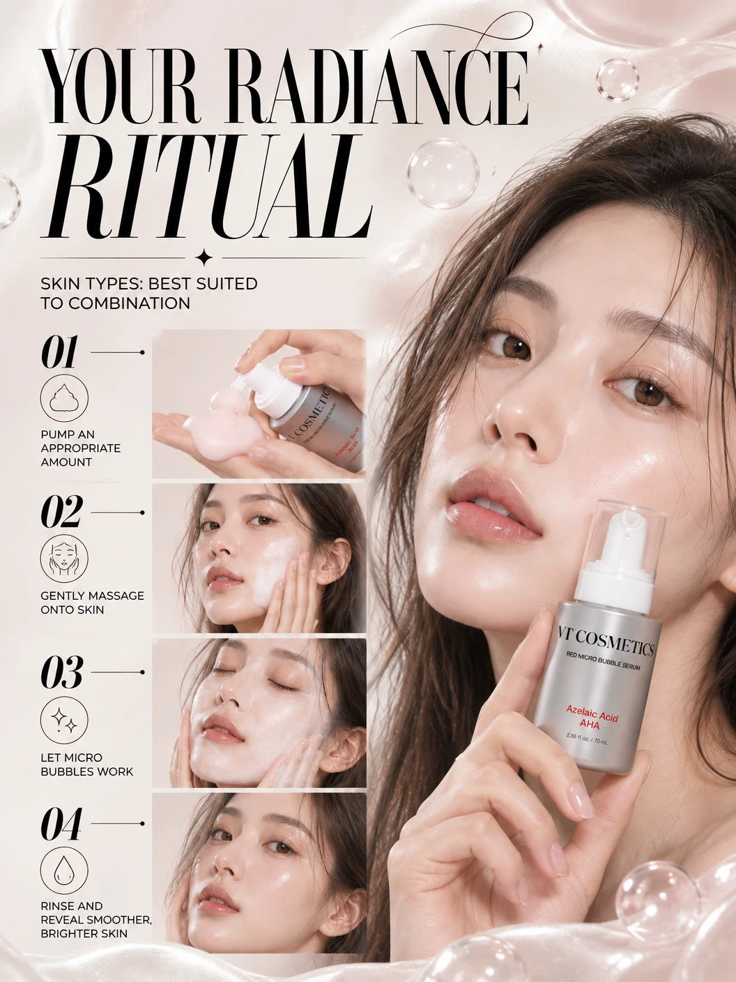 AZ AHA Red Micro Bubble Serum 70ml | VT Cosmetics | VT Cosmetics Luxury AZ AHA Micro Bubble Serum 70ml