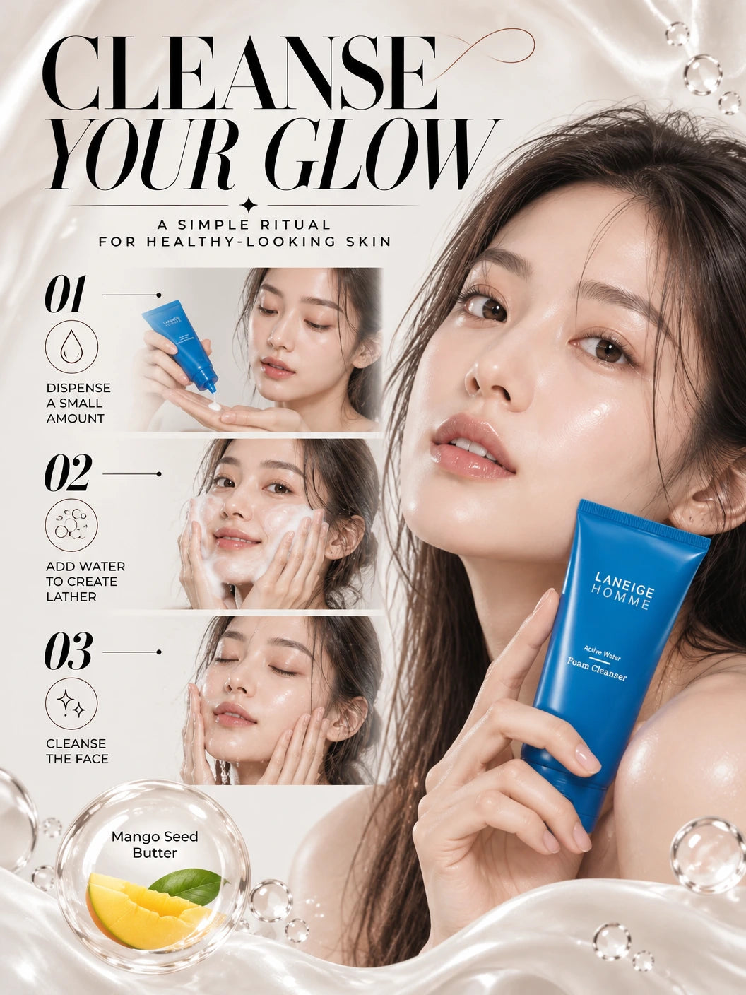 Active Water Foam Cleanser for Radiant Skin | LANEIGE | LANEIGE Active Water Foam Cleanser, Luxe Artisanal Purification