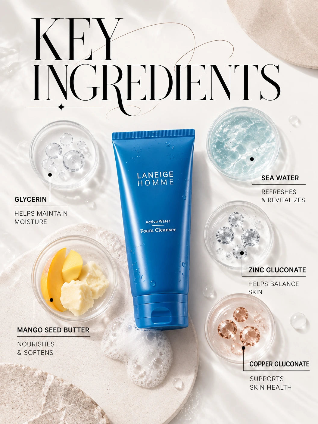 Active Water Foam Cleanser for Radiant Skin | LANEIGE | LANEIGE Active Water Foam Cleanser, Luxe Artisanal Purification