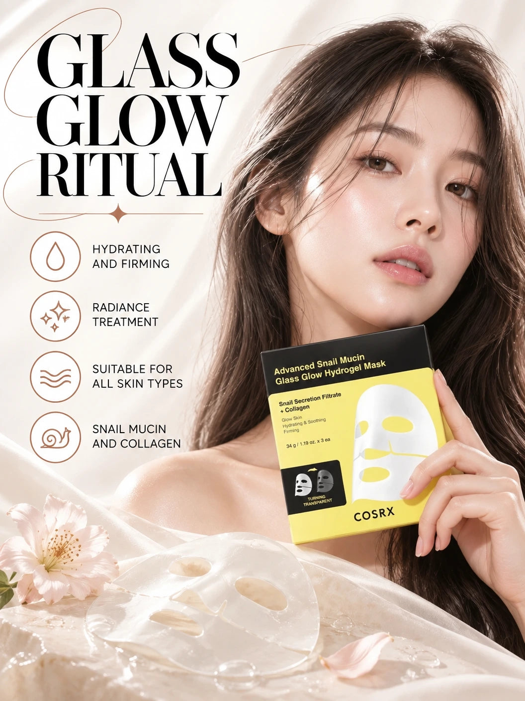 Advanced Snail Mucin Glass Glow Hydrogel Mask 3ea | COSRX | COSRX Snail Mucin Glass Glow Hydrogel Mask 3ea
