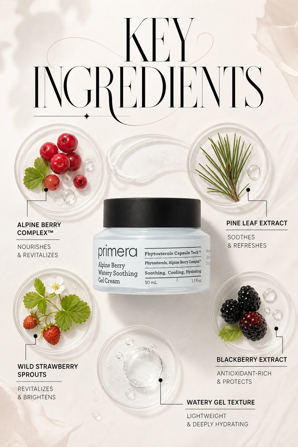Alpine Berry Watery Soothing Gel Cream 50ml | Primera | Primera Alpine Berry Gel Cream - Couture Hydration Luxury