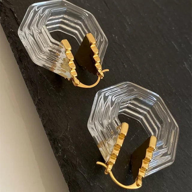 Geometric Elegance: Transparent Green Acrylic Earrings for the Modern Muse | ULZZANG BELLA
