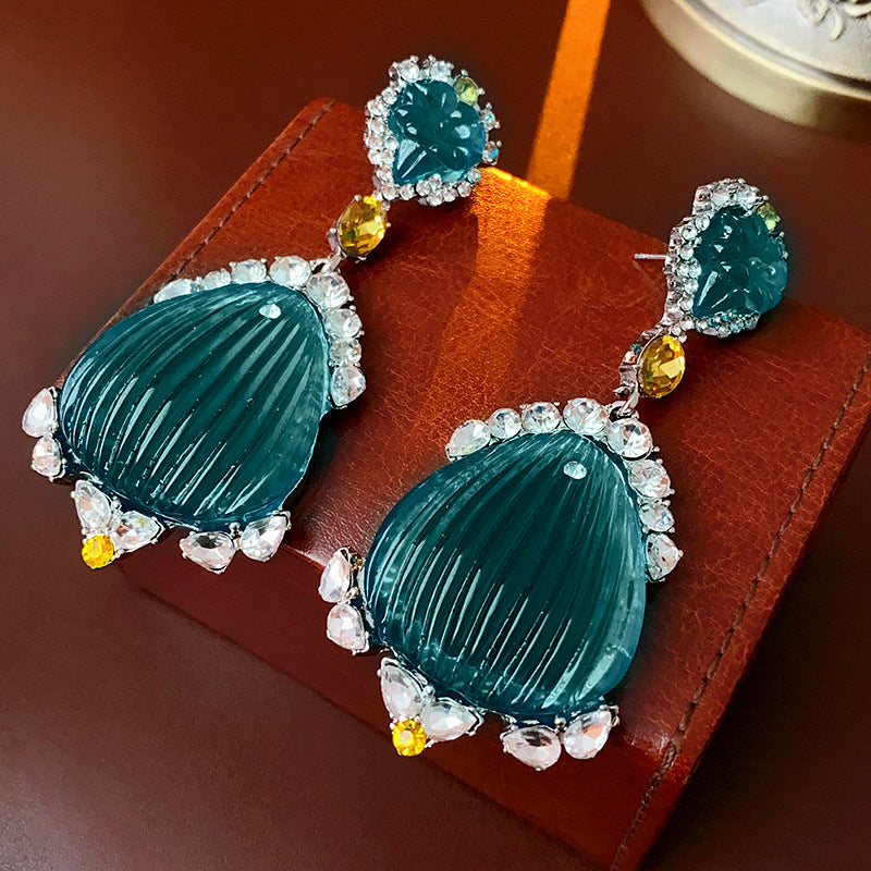 Diamond Shell Elegance Earrings - French Light Luxury Retro Style | ULZZANG BELLA