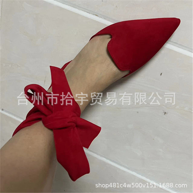 Exquisite Suede Pointed Toe Ankle Strap Sandals | ULZZANG BELLA