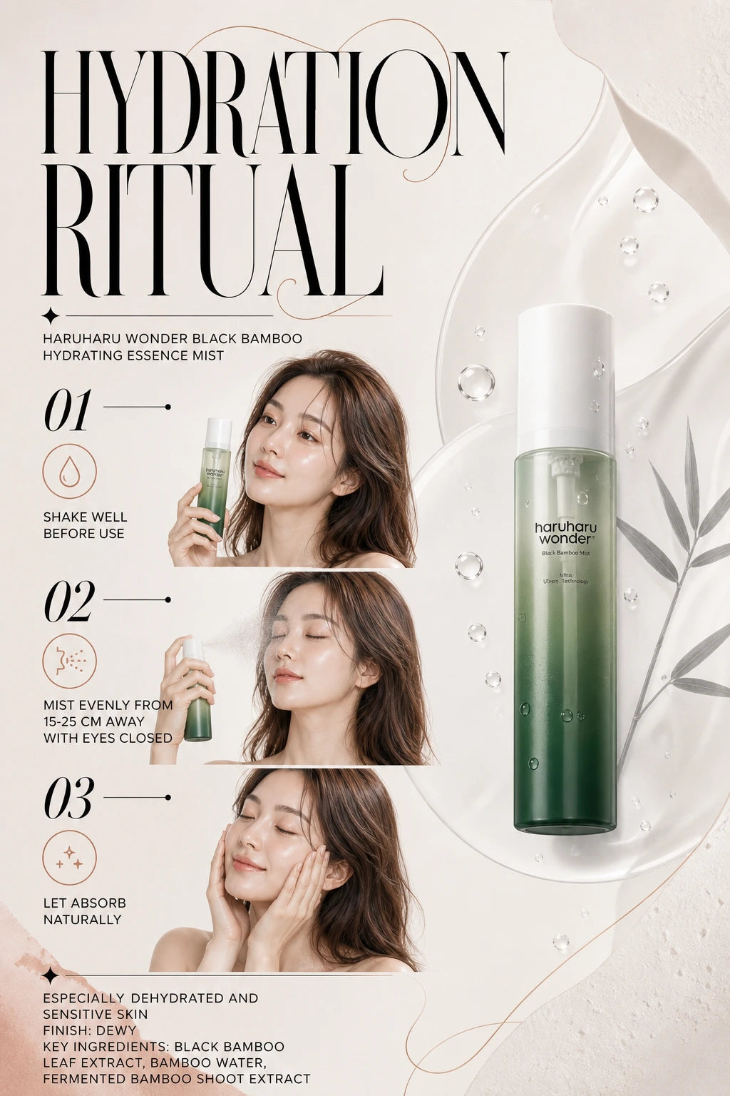 Black Bamboo Hydrating Essence Mist | Haruharu Wonder | Haruharu Wonder Hydrating Mist - Artisanal Luxury Essence
