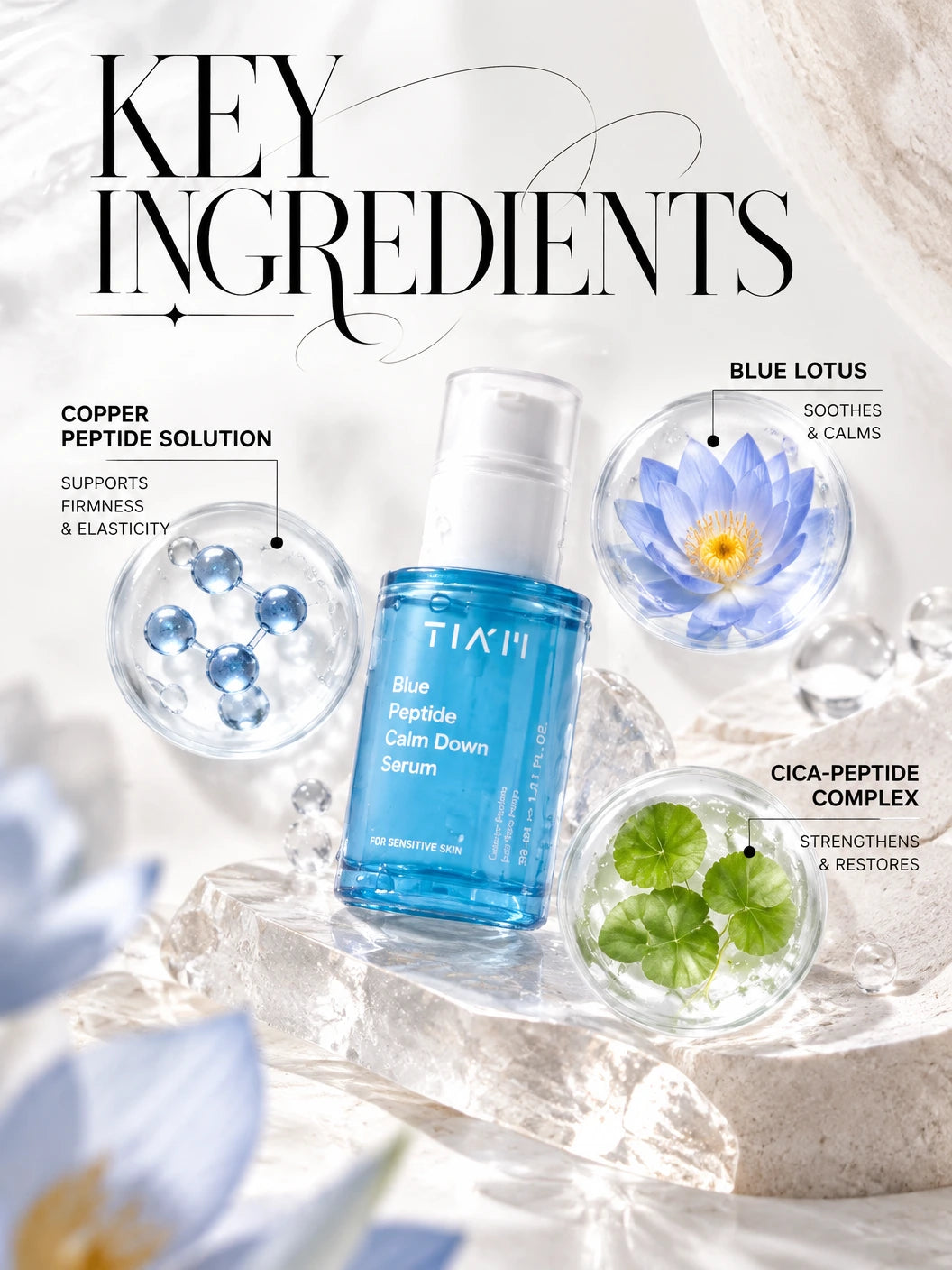 Blue Peptide Calm Down Serum 30ml | TIA’M | TIA’M Blue Peptide Serum – Artisanal Luxury Skin Elixir