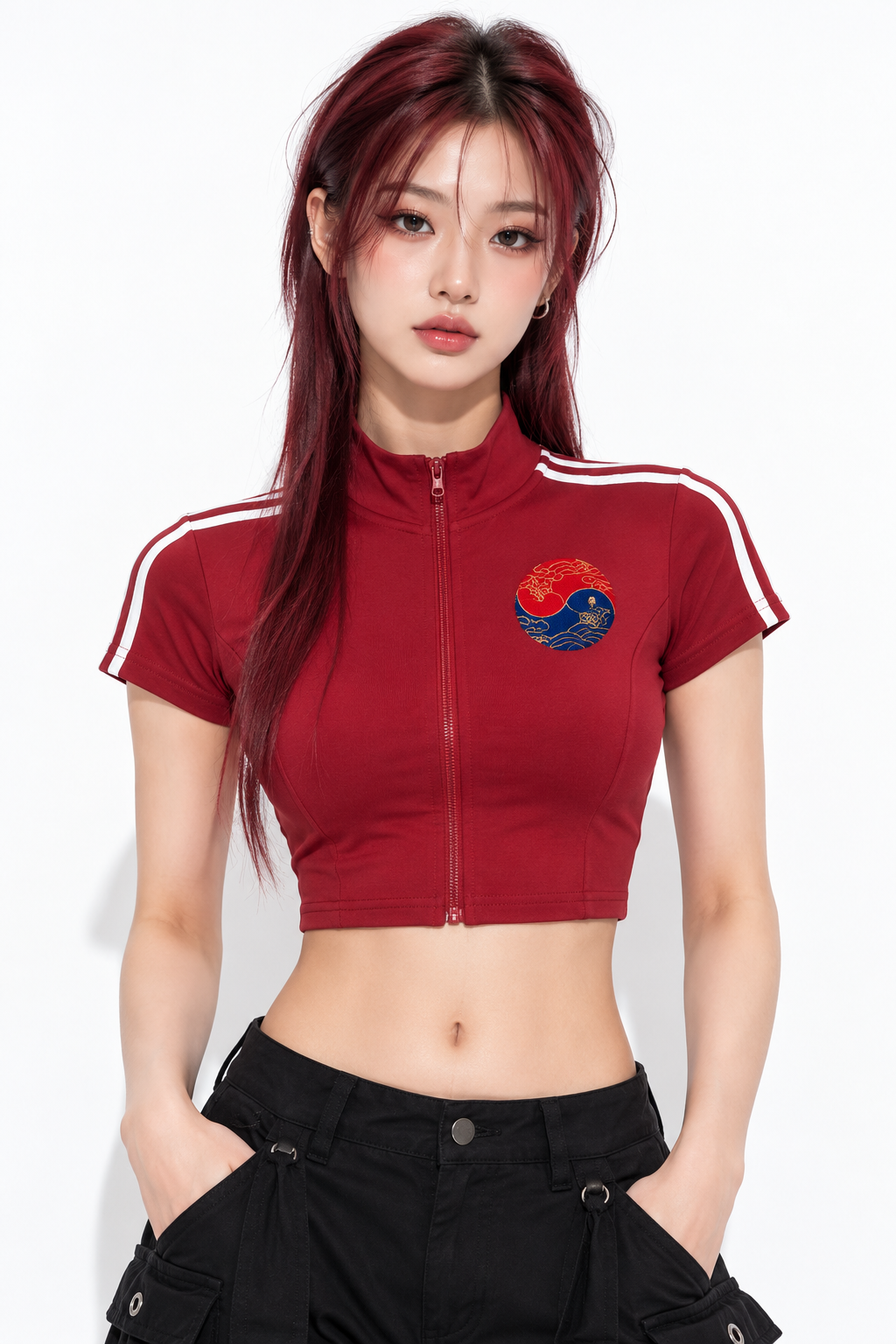 ULZZANG BELLA Joseon Baddie Cropped Zip-Up Tee - Confident Style