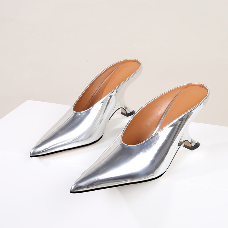 Lustrous Patent Leather High Heeled Slippers | ULZZANG BELLA
