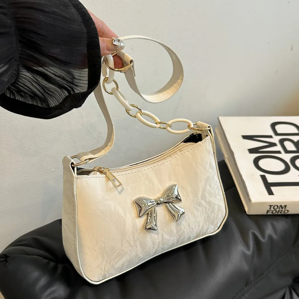 Elegantly Bowed PU Leather Crossbody Bag for the Modern Muse | ULZZANG BELLA