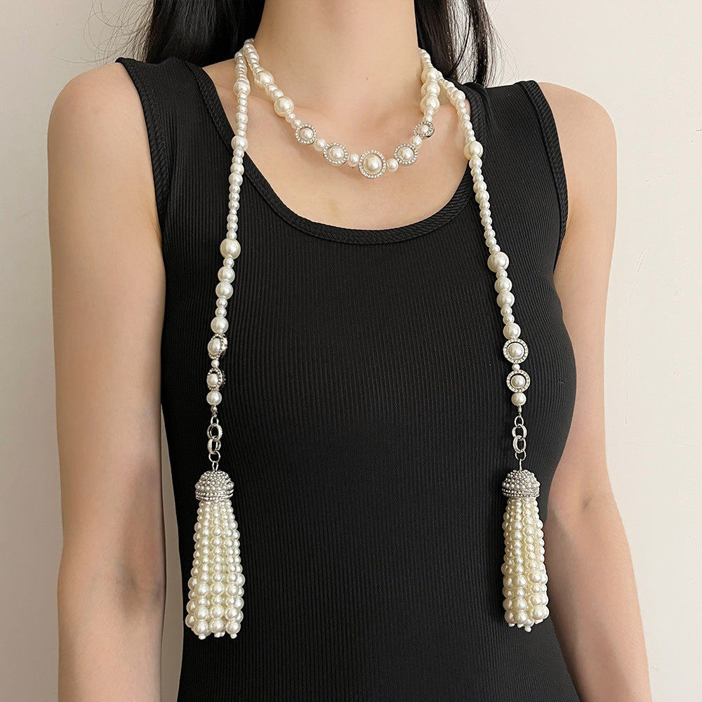 Pearl Elegance Tassel Necklace for the Modern Goddess | ULZZANG BELLA