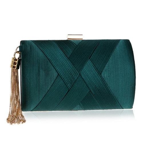 Tassel-Embellished Metal Clutch: Luxurious Evening Handbag for Weddings & Parties | ULZZANG BELLA