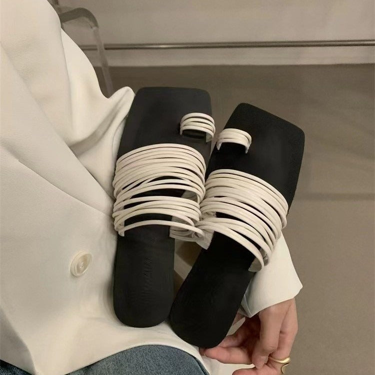 Elegant Soft Leather Square Toe Slippers for the Modern Goddess | ULZZANG BELLA
