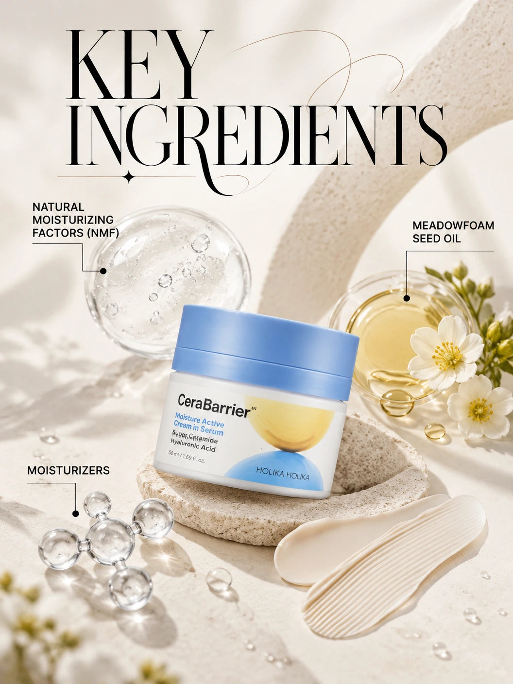 CeraBarrier Moisture Active Cream in Serum 50ml | HOLIKA HOLIKA | HOLIKA HOLIKA CeraBarrier Cream in Serum - Artisanal Hydration