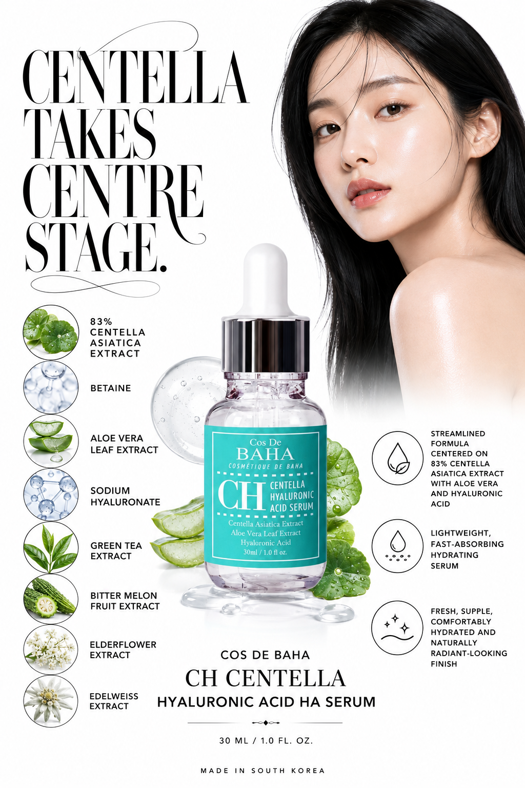 CH Centella Hyaluronic Acid HA Serum 30ml | COS DE BAHA