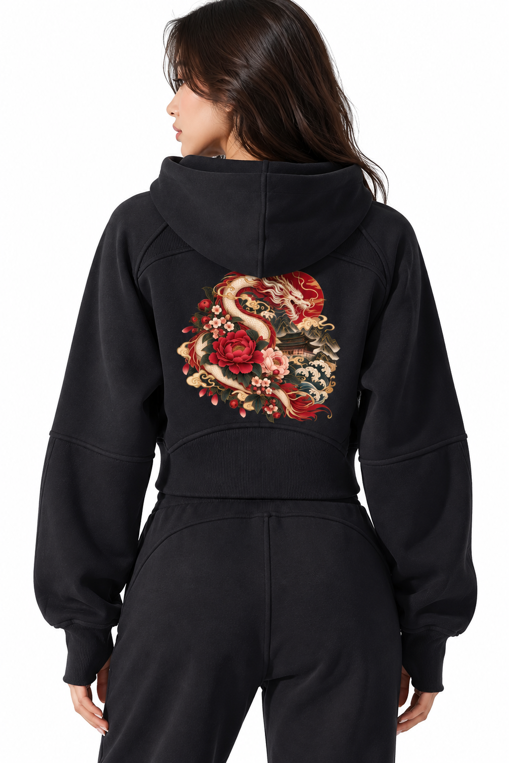 ULZZANG BELLA Korean Dragon Cropped Half-Zip Hoodie | Bold Streetwear