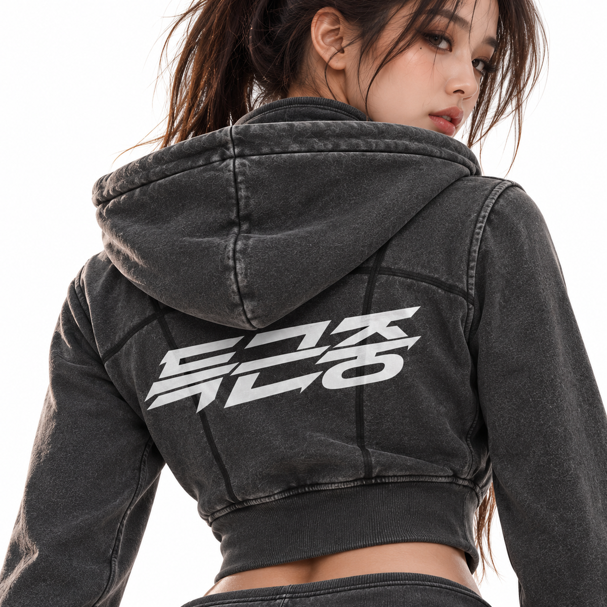 ULZZANG BELLA Vintage Wash Cropped Fitness Hoodie for Effortless Style