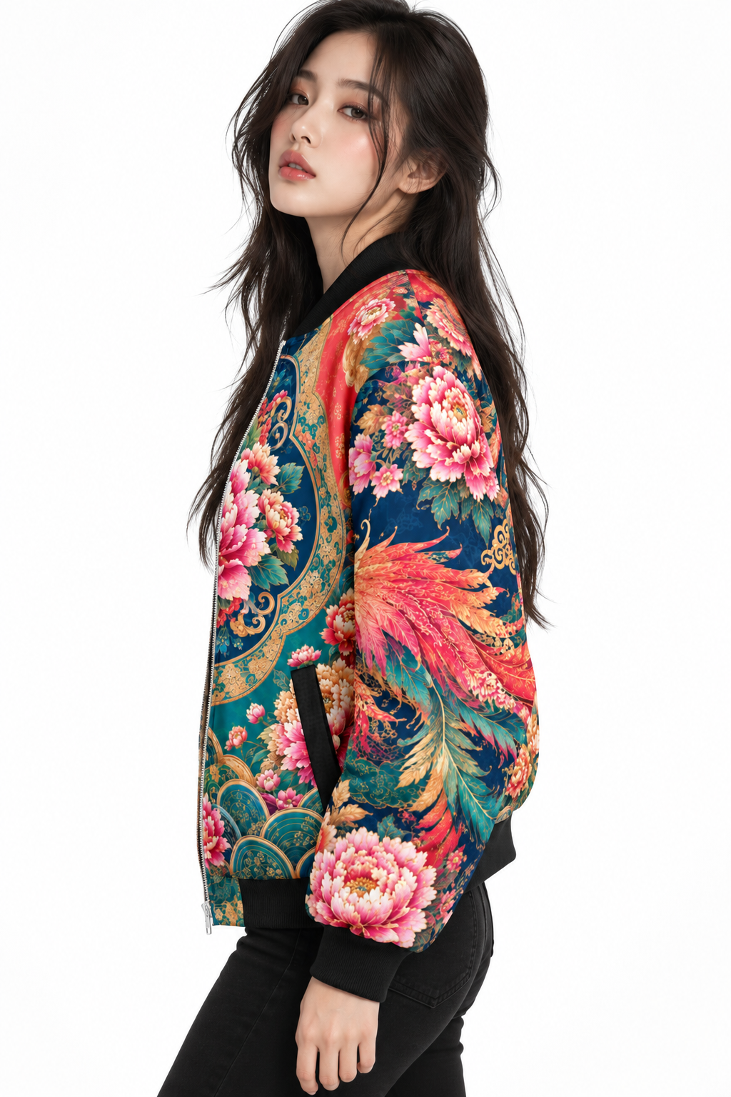 ULZZANG BELLA Royal Peony Bomber Jacket | Luxurious Korean Heritage Style