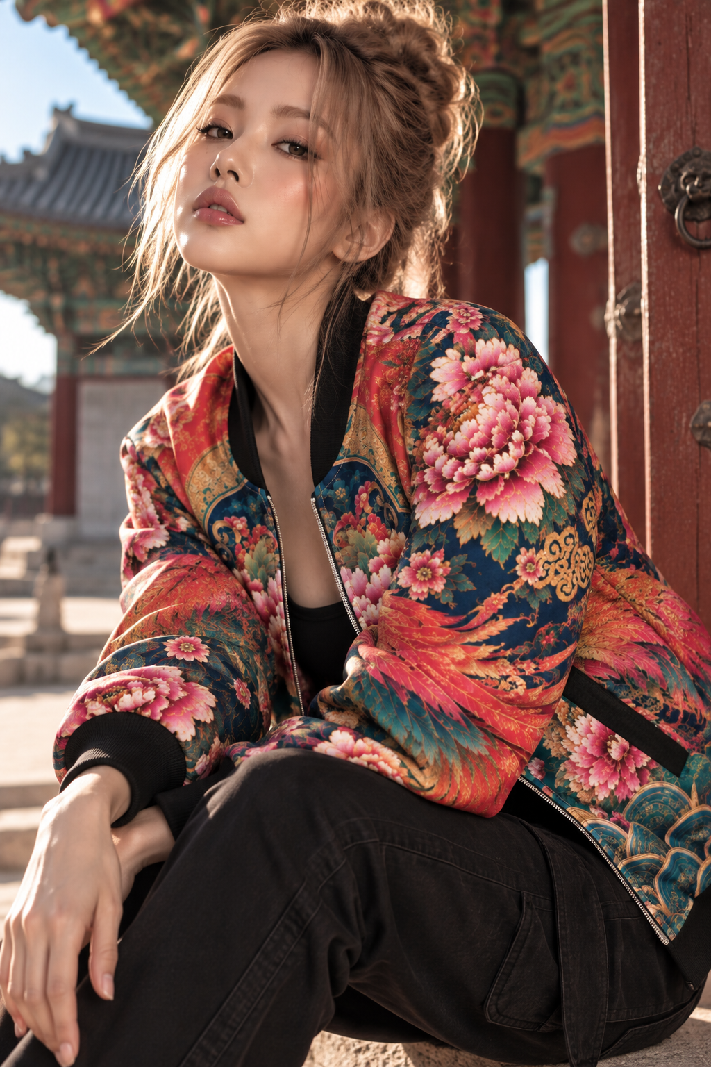ULZZANG BELLA Royal Peony Bomber Jacket | Opulent Korean Fashion