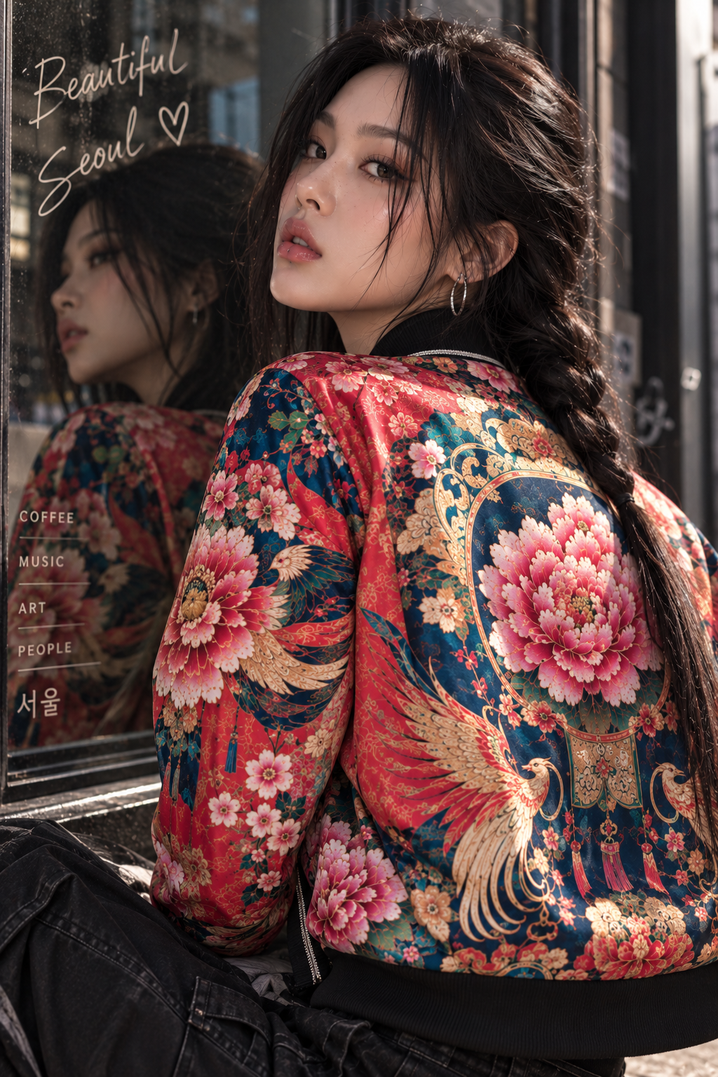 ULZZANG BELLA Royal Peony Bomber Jacket | Opulent Korean Fashion