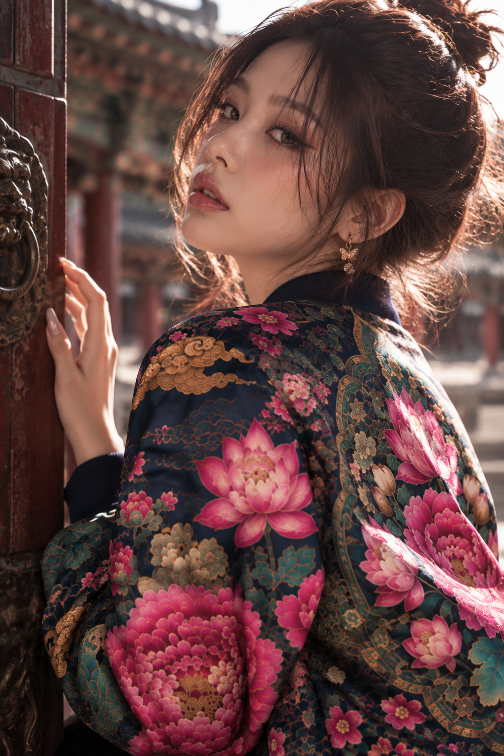 ULZZANG BELLA Midnight Peony Bomber Jacket - Elevate Your Style