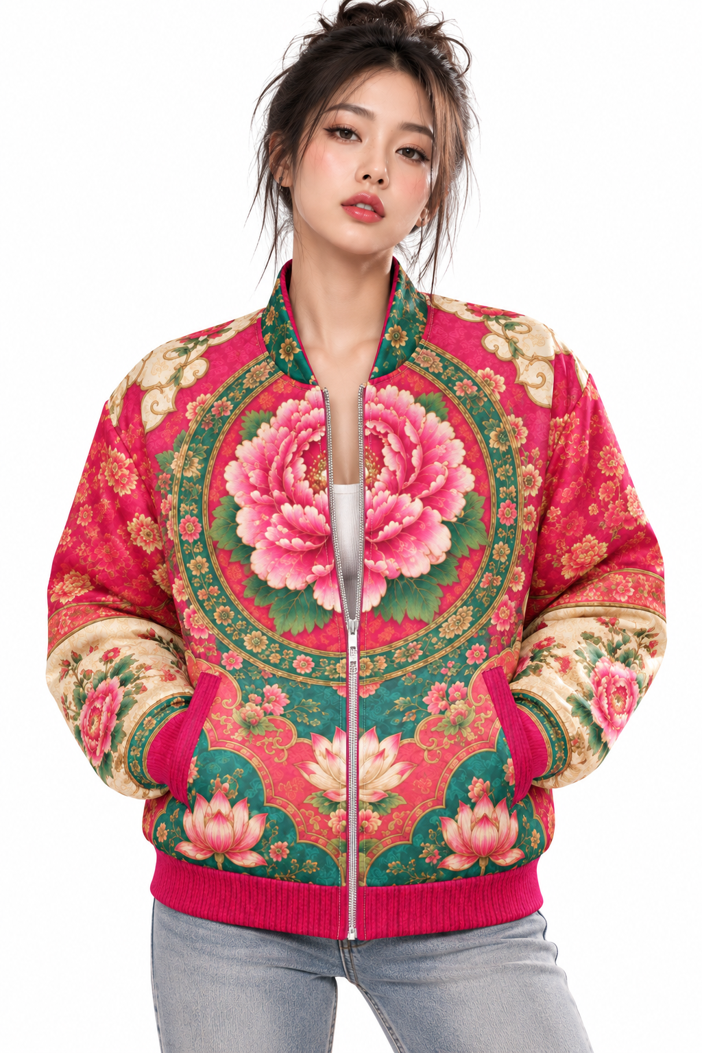ULZZANG BELLA Imperial Peony Bomber Jacket - Regal Street Style