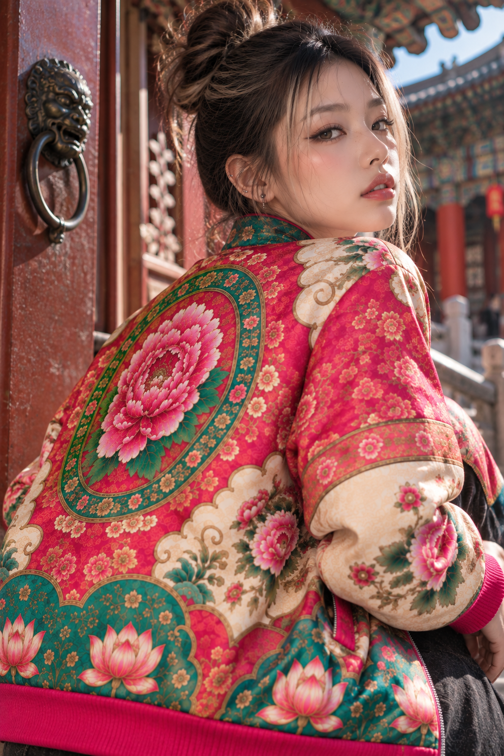 ULZZANG BELLA Imperial Peony Bomber Jacket - Regal Statement Layer