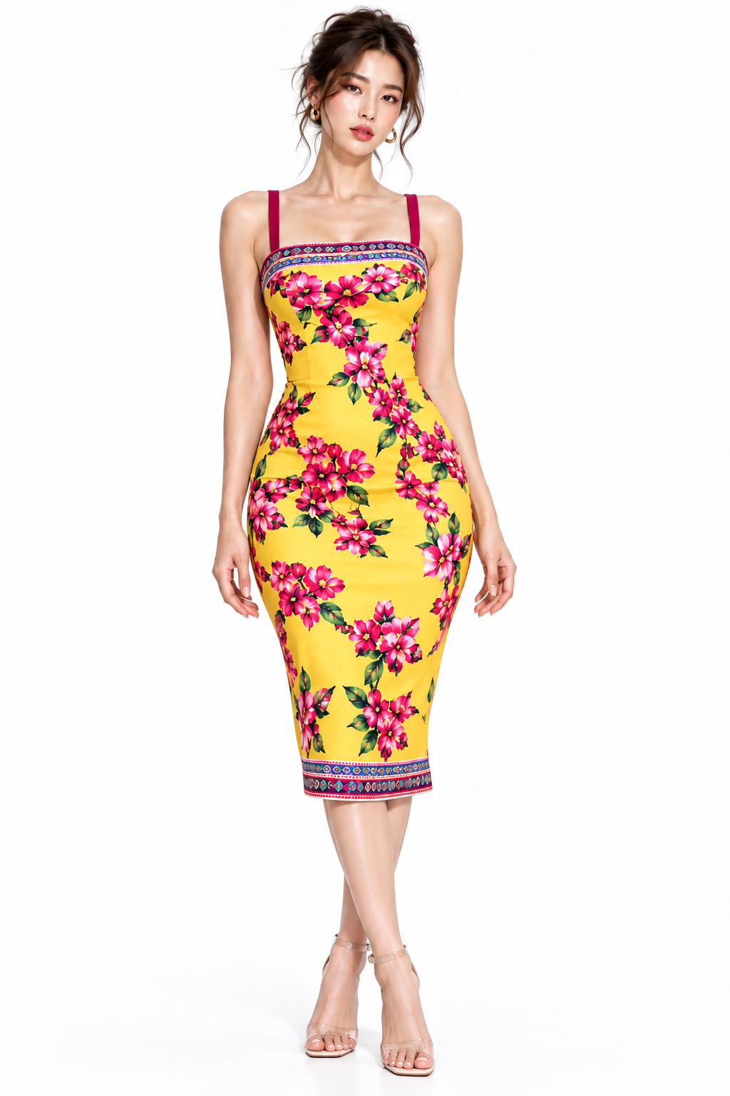 Soleil Bougainvillea Floral Midi Dress | ULZZANG BELLA