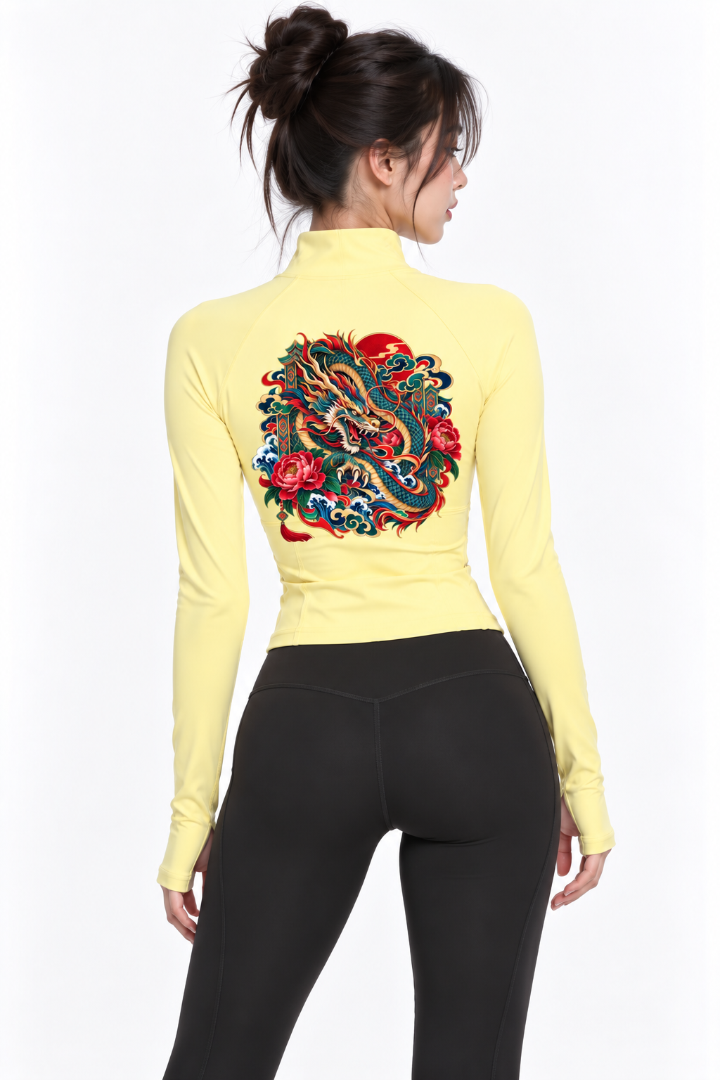 Korean Dragon Paneled Cropped Yoga Jacket | ULZZANG BELLA