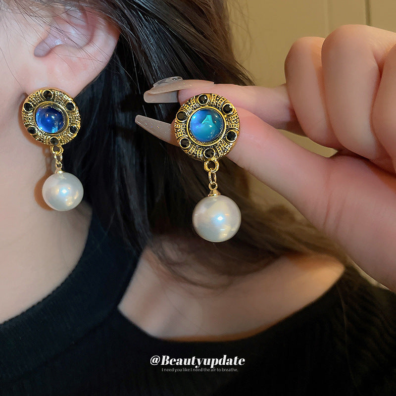 Elegant Silver Flower Pearl Earrings with Diamond Accents | ULZZANG BELLA
